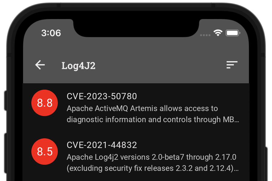 Screenshot of CVE Alert in action